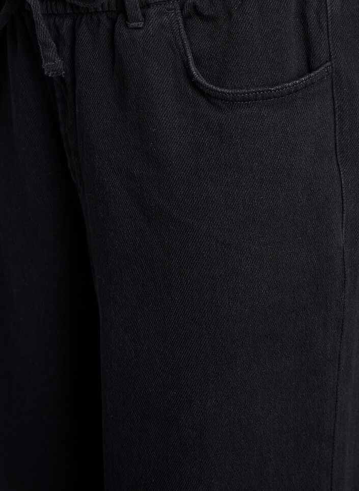 Jeans med l&ouml;s passform, res&aring;r och dragsko, Svart, Packshot image number 2