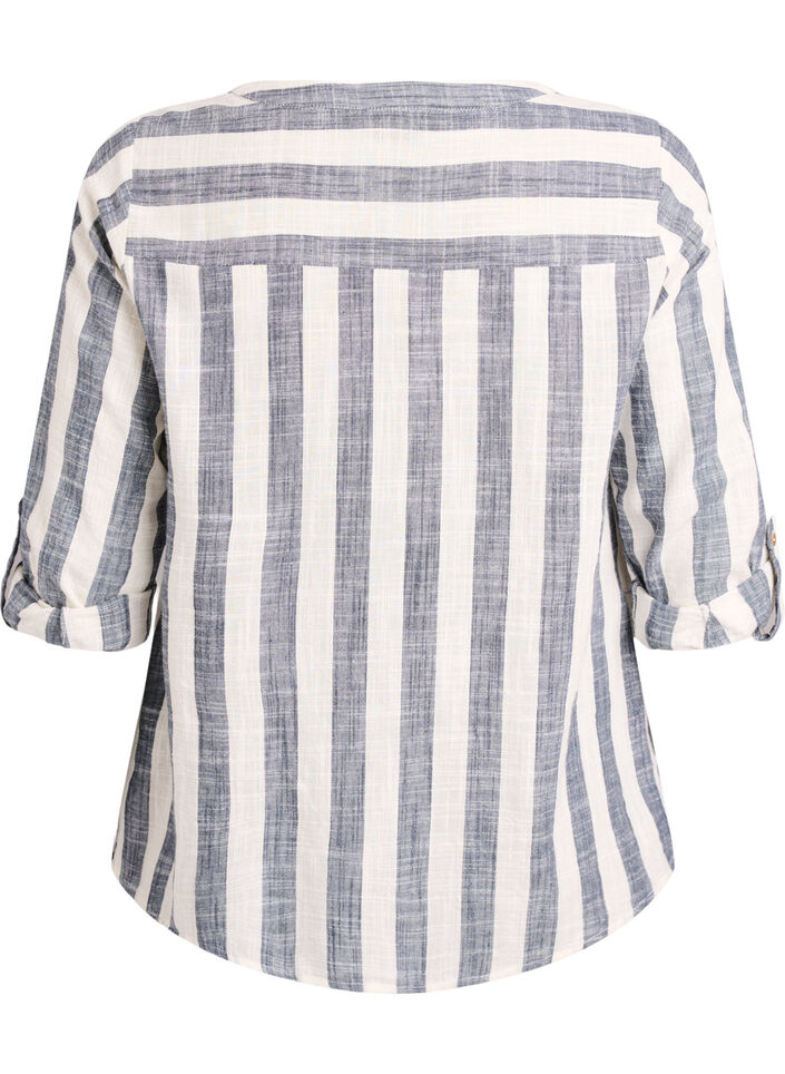 Skjortblus i bomull med v-ringning, Bl&aring;, Packshot image number 1