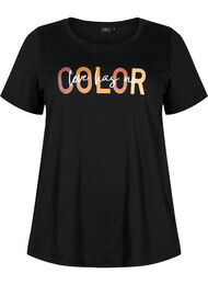 T-shirt i bomull med tryck, Black COLOR