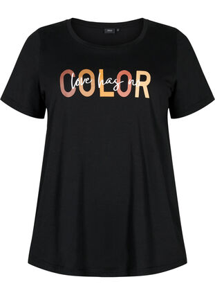 T-shirt i bomull med tryck, Black COLOR, Packshot image number 0