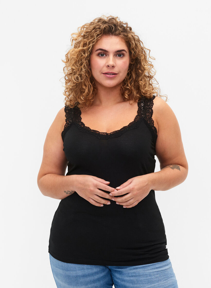 2-pack toppar med spets, Black / Black, Model image number 0