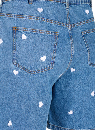 Jeansshorts med hög midja och broderade hjärtan, Light Blue Heart, Packshot image number 3