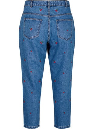 Mille Mom Fit-jeans med broderier, Light Blue Cherry, Packshot image number 1