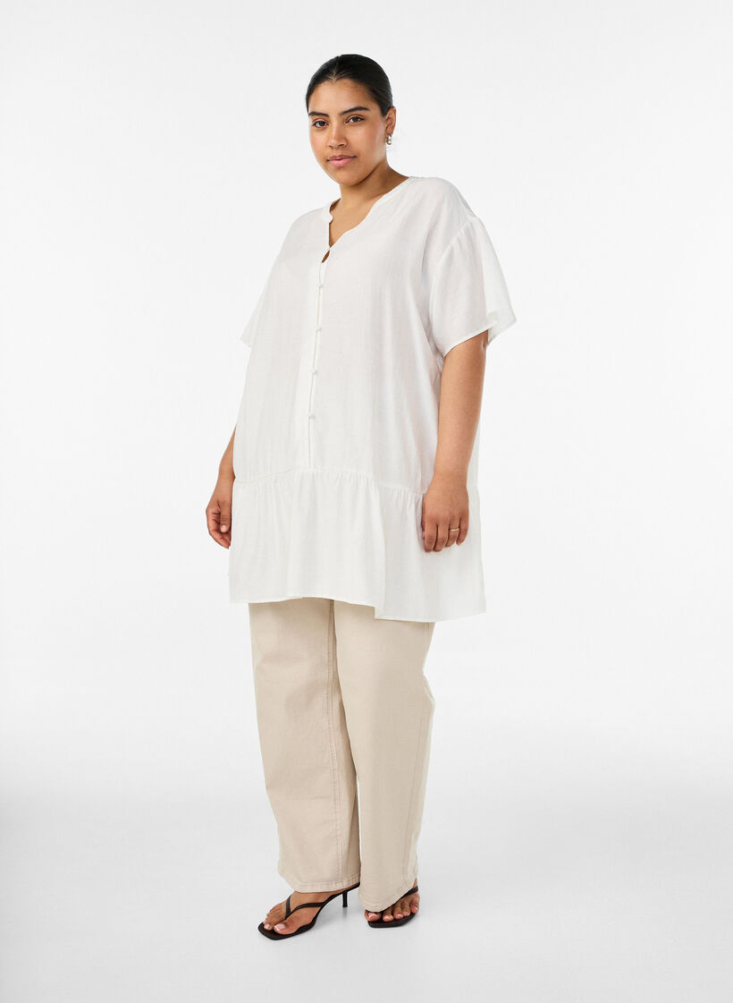 L&ouml;s tunika med krinklad textur och volangkant, Vanilla, Model image number 1
