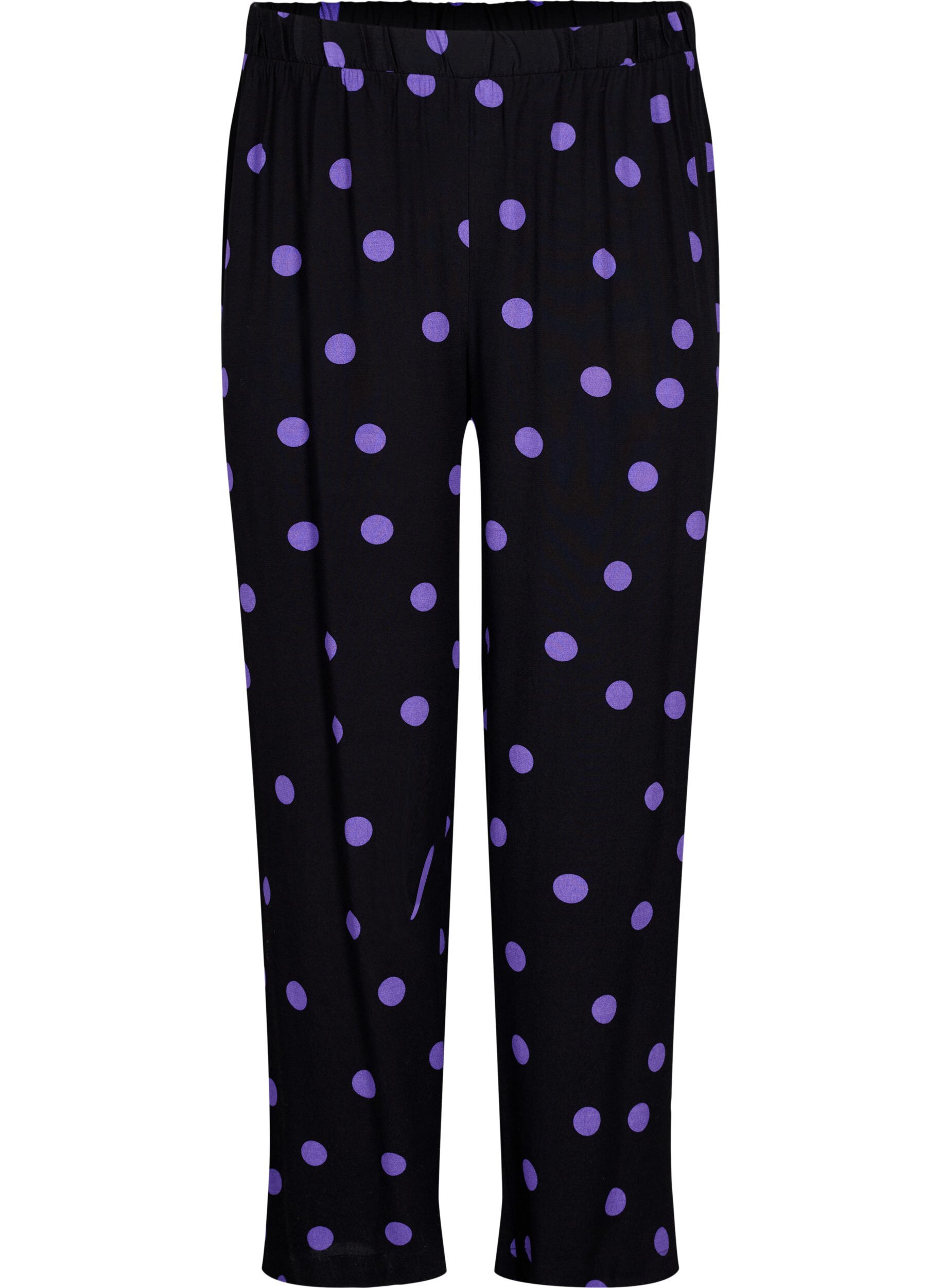 Zizzi Prickiga byxor i viskos, Black w. Purple Dot, Packshot image number 0