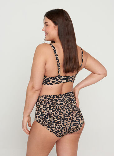 Bikiniunderdel med hög midja och leopardmönster, Leopard Print, Model image number 1