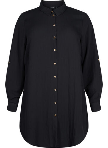 Lång enfärgad skjorta i viskos, Black, Packshot image number 0