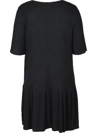 Ribbad klänning med 2/4 ärmar, Black, Packshot image number 1