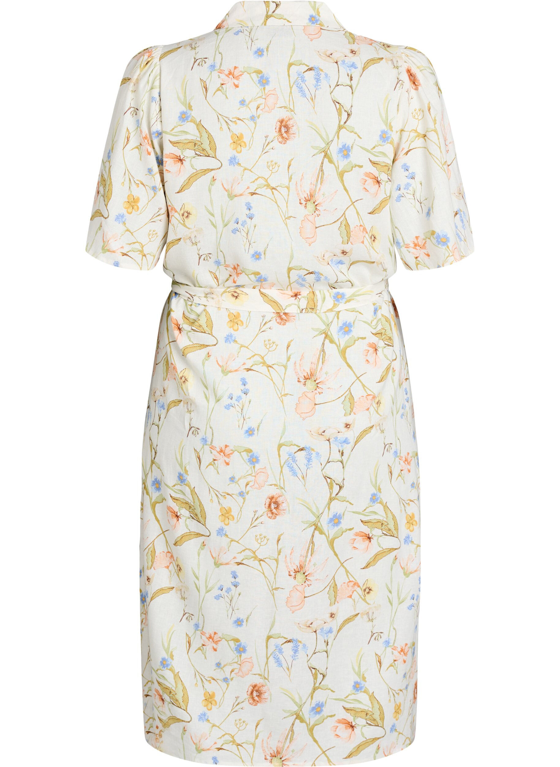 Zizzi Skjortkl&auml;nning i linne och viskos med ett knytsk&auml;rp, Vanilla, Packshot image number 1