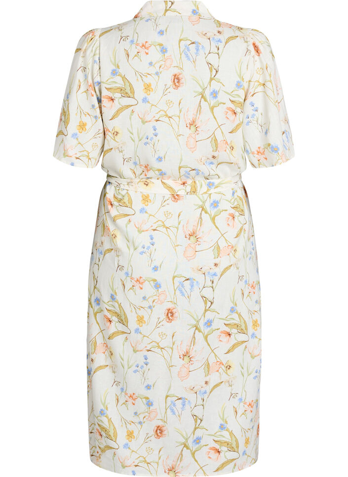 Skjortkl&auml;nning i linne och viskos med ett knytsk&auml;rp, Vanilla, Packshot image number 1