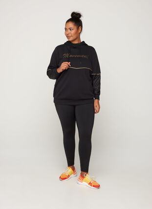 Sweatshirt med huva och print, Black, Model image number 3