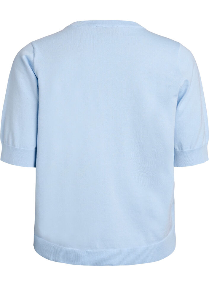 Finstickad blus med korta &auml;rmar, Bl&aring;, Packshot image number 1