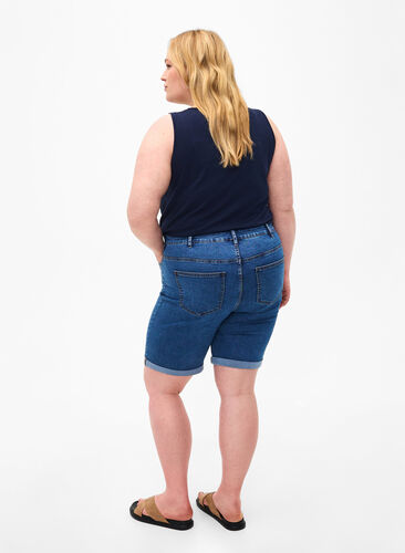 Åtsittande jeansshorts med hög midja, Blue Denim, Model image number 1