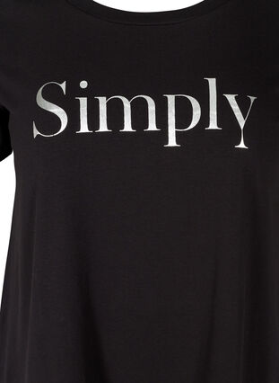 Kortärmad bomulls t-shirt med tryck, Black SIMPLY, Packshot image number 2