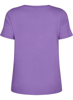 T-shirt i ribbad viskos med v-ringning, Deep Lavender, Packshot image number 1