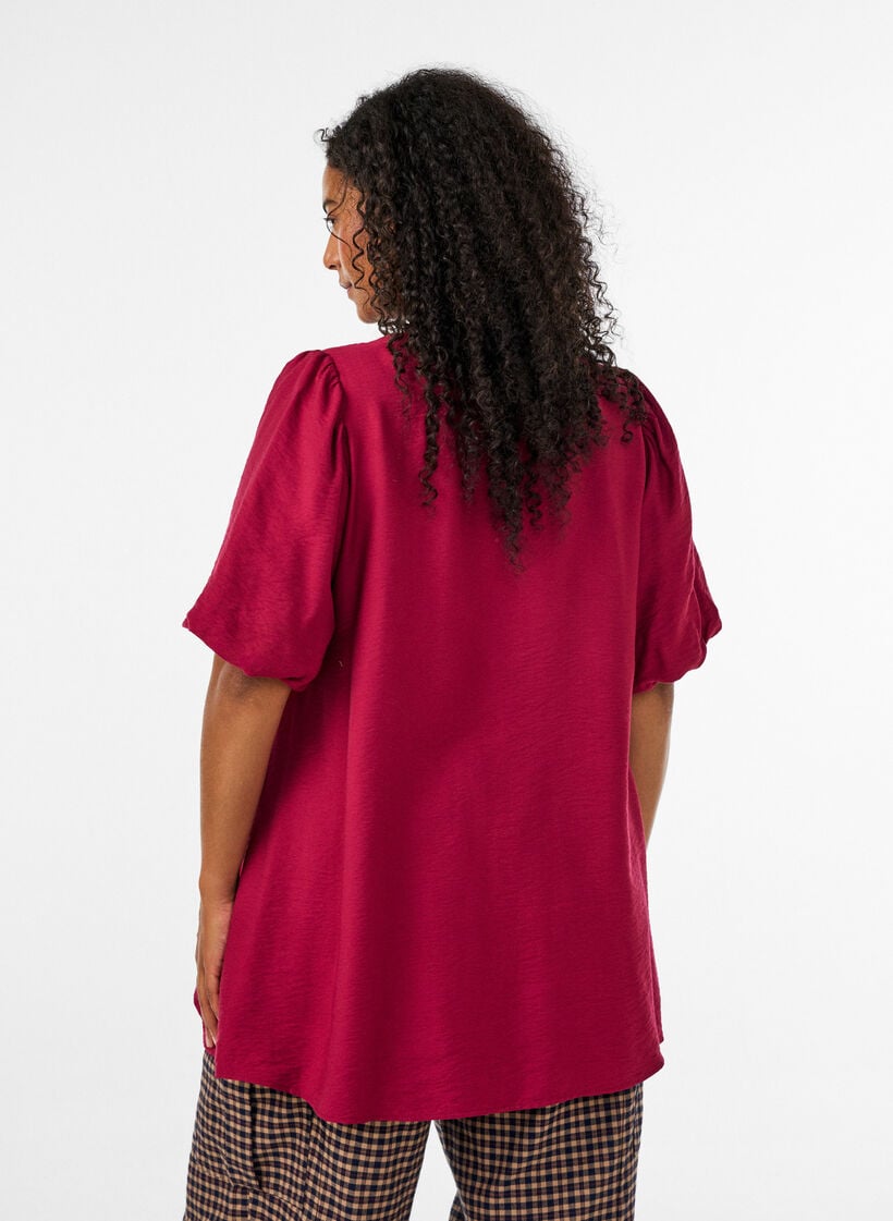 Tunika med ballong&auml;rmar och v-ringning, R&ouml;d, Model image number 2
