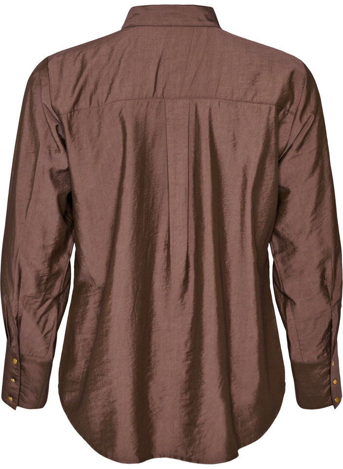 Skjorta i viskos med guldknappar, Brun, Packshot image number 1