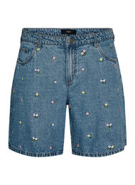 Jeansshorts med broderade blommor, Bl&aring;