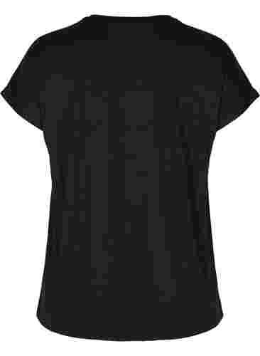 Kortärmad tränings t-shirt med mönstrad mesh, Black, Packshot image number 1