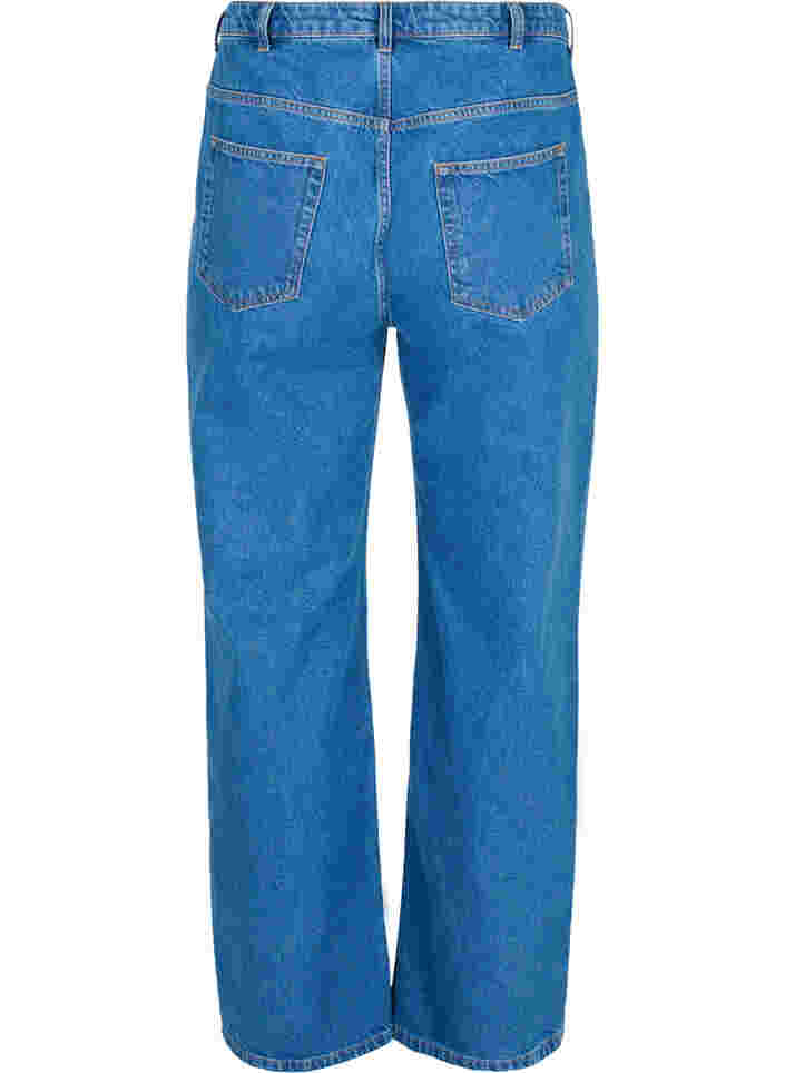 Raka jeans med hög midja, Blue denim, Packshot image number 1
