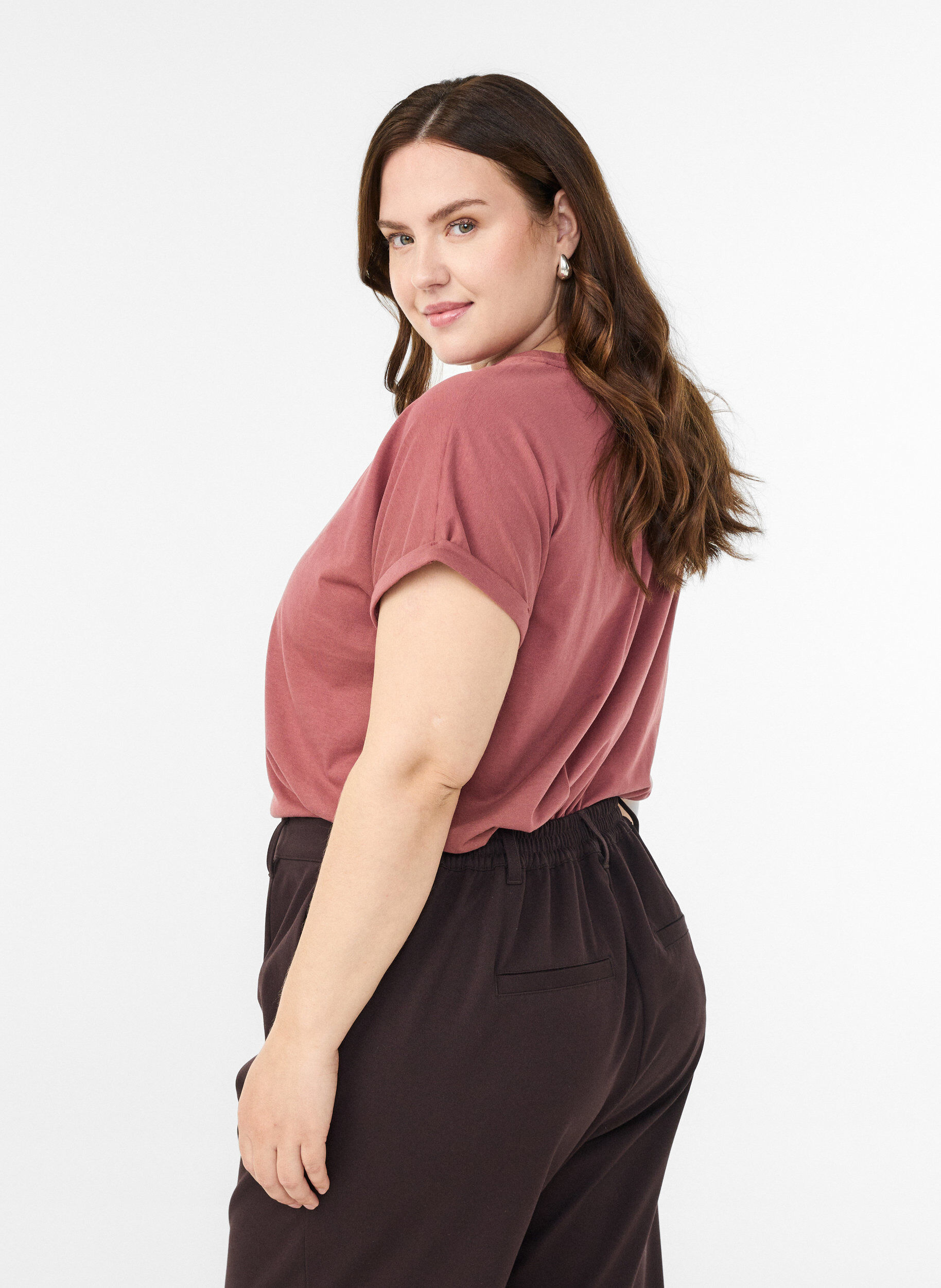 Zizzi Kort&auml;rmad t-shirt i bomullsblandning, Rosa, Model image number 1