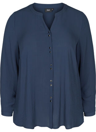 Skjortblus med v-ringning och knappar, Navy Blazer, Packshot image number 0