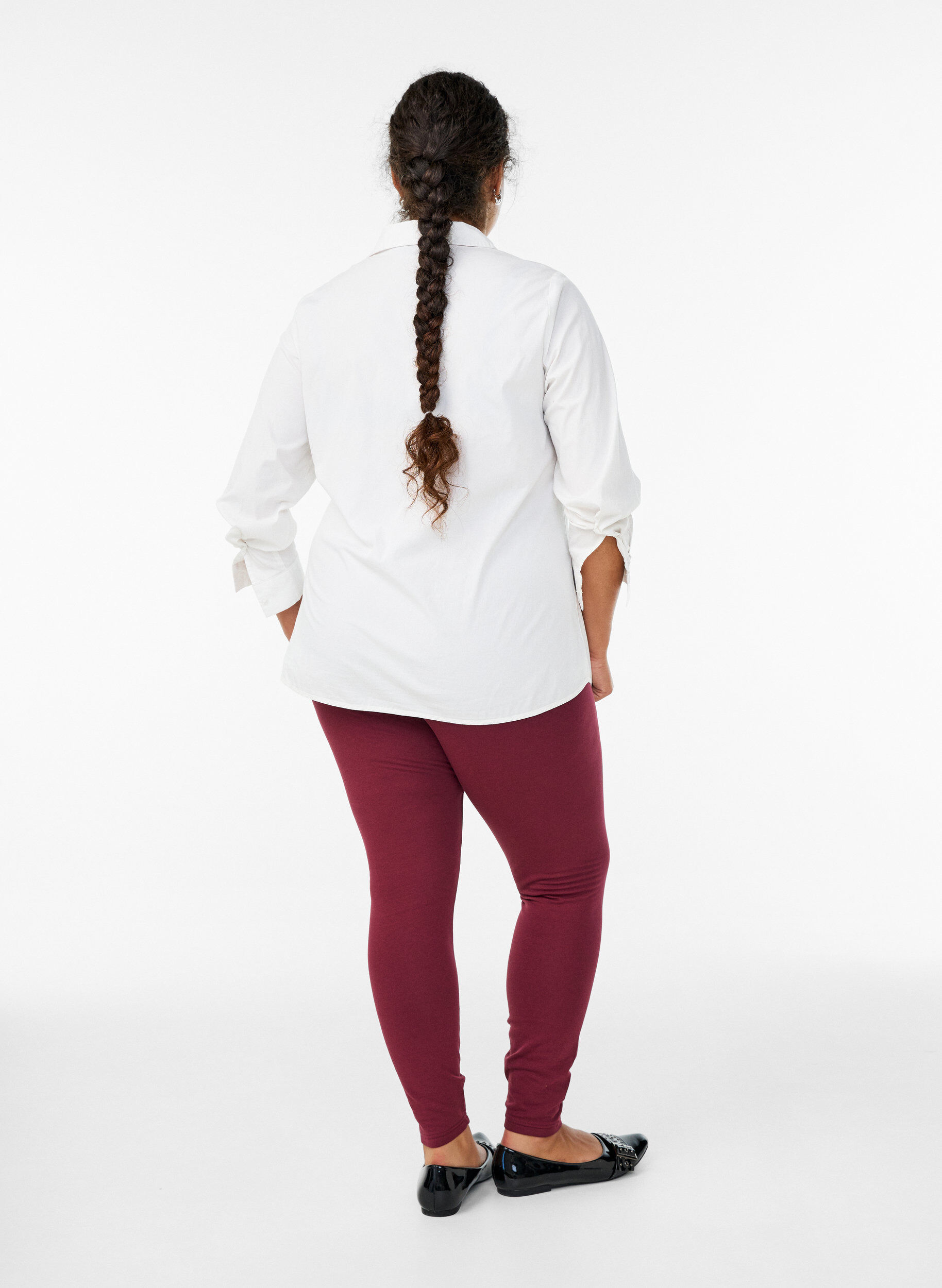 ZizziLeggings i bomull med foder, M&ouml;rk Bordeaux, Model image number 2