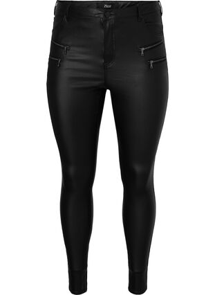 Coated Amy-jeans med dragkedjedetalj, Black, Packshot image number 0