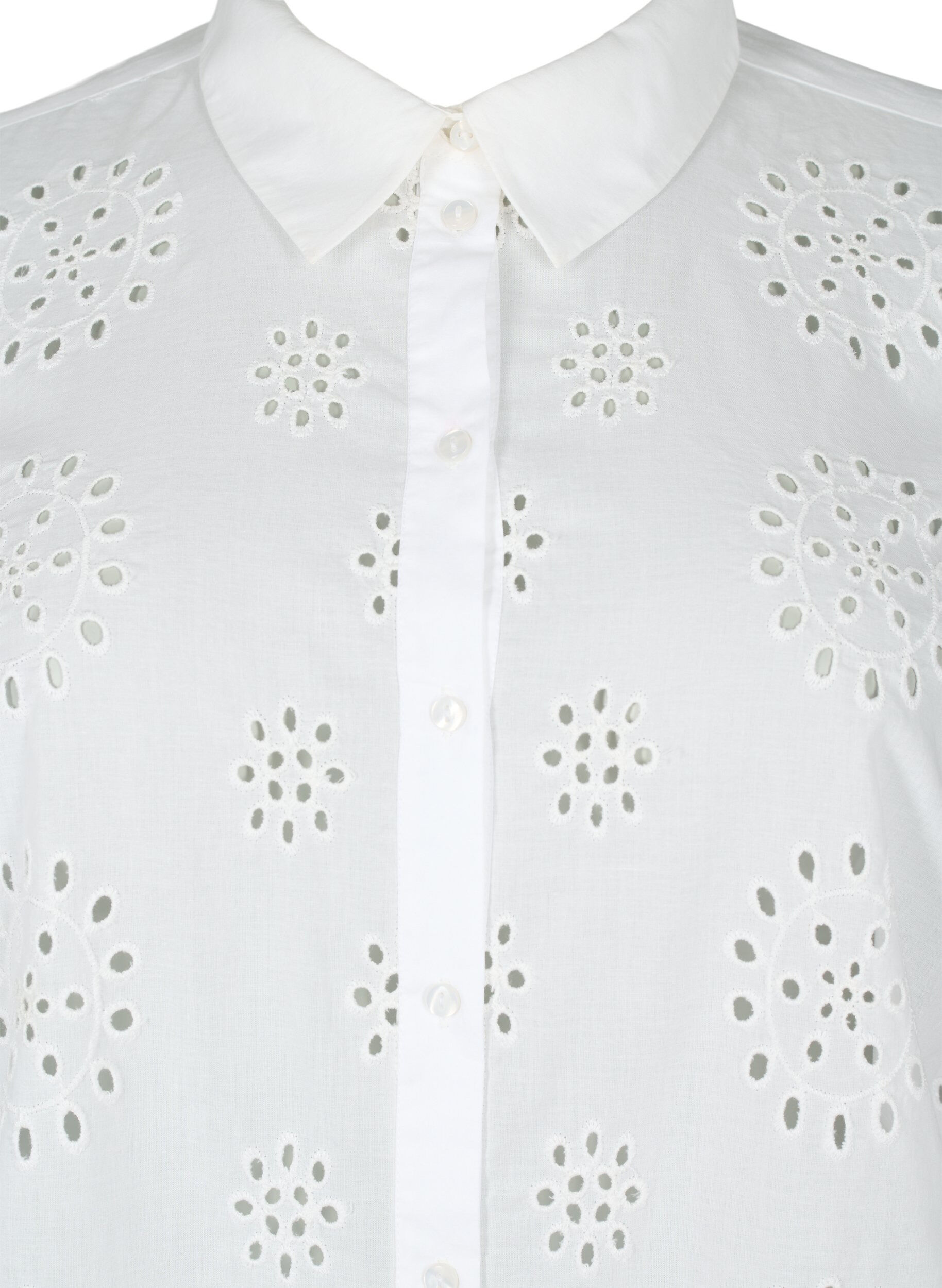 Zizzi Skjortblus med anglaise-broderier och trekvarts&auml;rmar, Bright White, Packshot image number 2