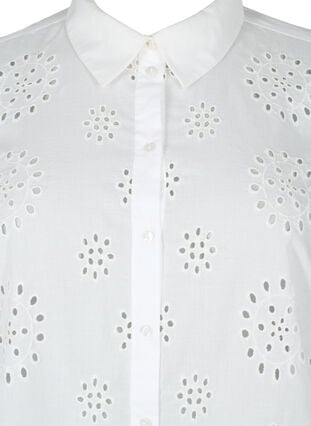 Skjortblus med anglaise-broderier och trekvartsärmar, Bright White, Packshot image number 2