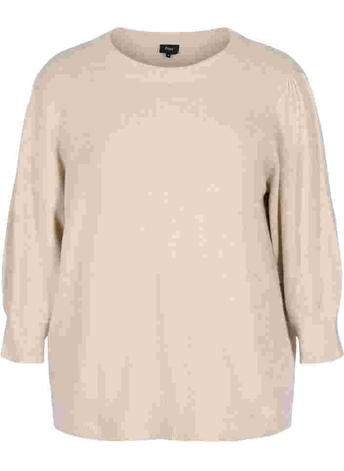 Melerad stickad tröja med 3/4-ärmar, Pumice Stone Mel., Packshot image number 0