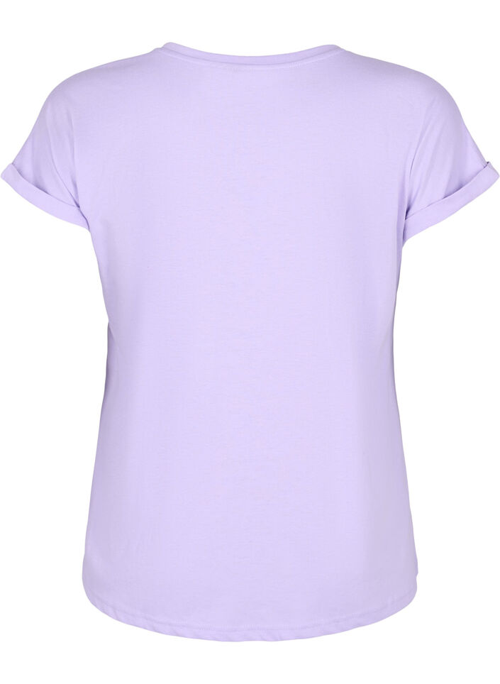 Kort&auml;rmad t-shirt i bomullsmix, Lila, Packshot image number 1
