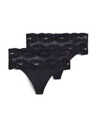 2-pack g-string med bred spetskant, Svart