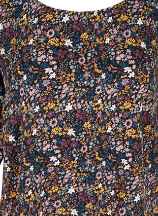 Mönstrad blus med spetsrygg och 3/4 ärmar, Black/Multi Flower, Packshot image number 2