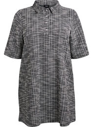 Kort kl&auml;nning i texturerad jersey med grafiskt rutm&ouml;nster, Vanilla