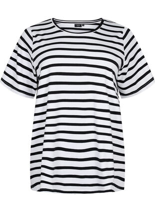 Randig T-shirt i ekologisk bomull, Black Stripes, Packshot image number 0