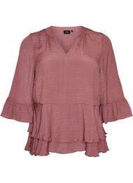 Blus med 3/4-&auml;rmar och volangdetaljer, Rosa