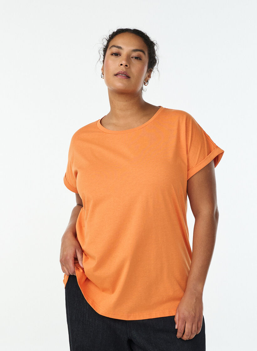 Kort&auml;rmad t-shirt i bomullsblandning, Orange, Model image number 0