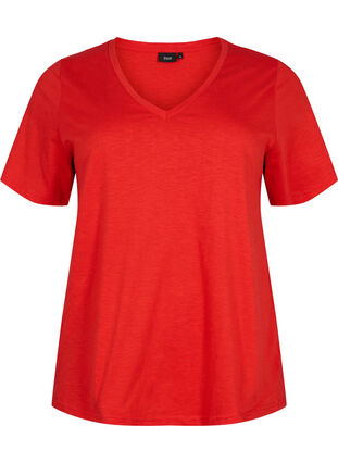 V-ringad bas t-shirt med korta ärmar, Flame Scarlet, Packshot image number 0