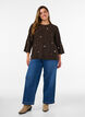 Stickad blus med sm&aring; broderade motiv, Brun, Model image number 1