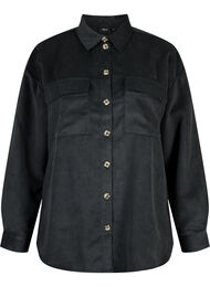 Långärmad sammetsskjorta med bröstfickor, Black