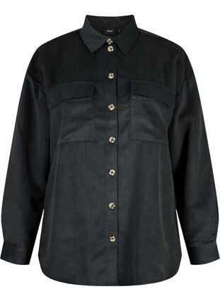 Långärmad sammetsskjorta med bröstfickor, Black, Packshot image number 0