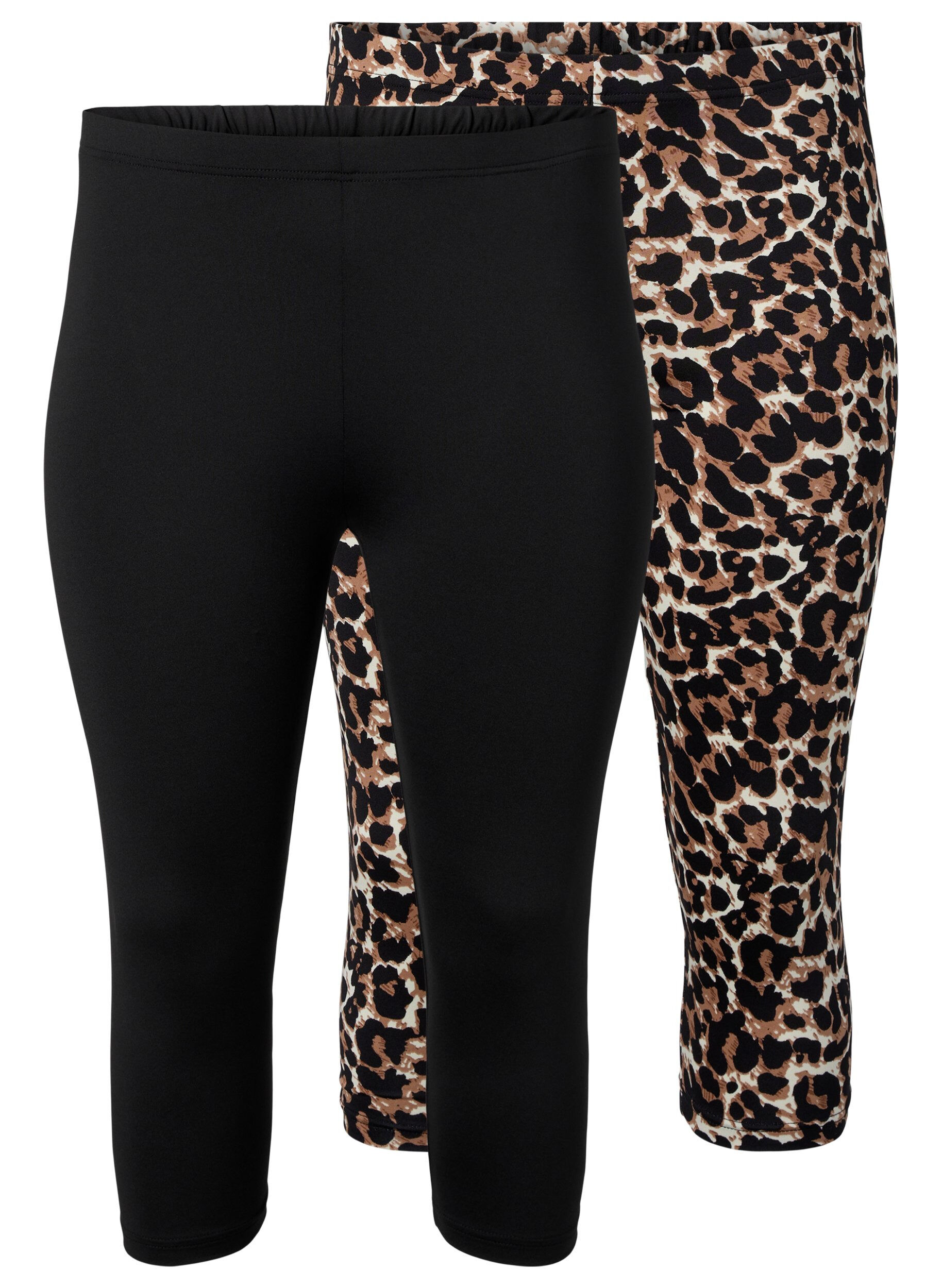 Zizzi 2-pack 3/4 leggings, Black / LEO AOP, Packshot image number 0