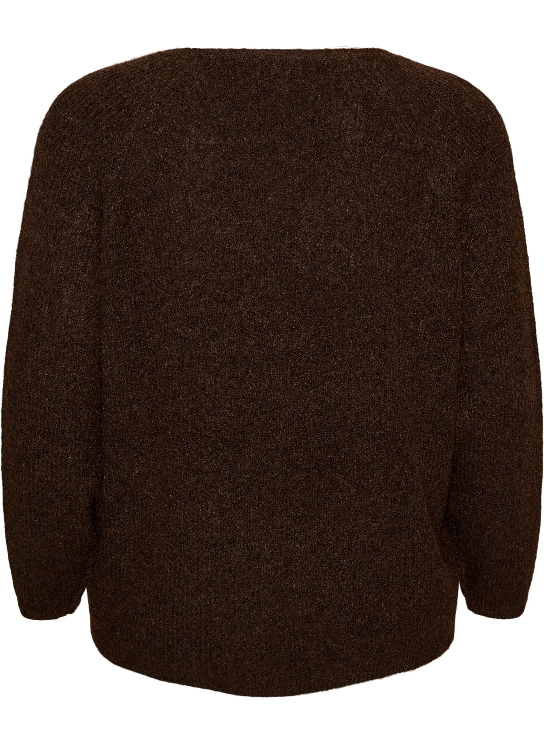 ZizziStickad blus med v-ringning och raglan&auml;rmar, Brun, Packshot image number 1