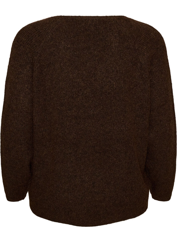 Stickad blus med v-ringning och raglan&auml;rmar, Brun, Packshot image number 1
