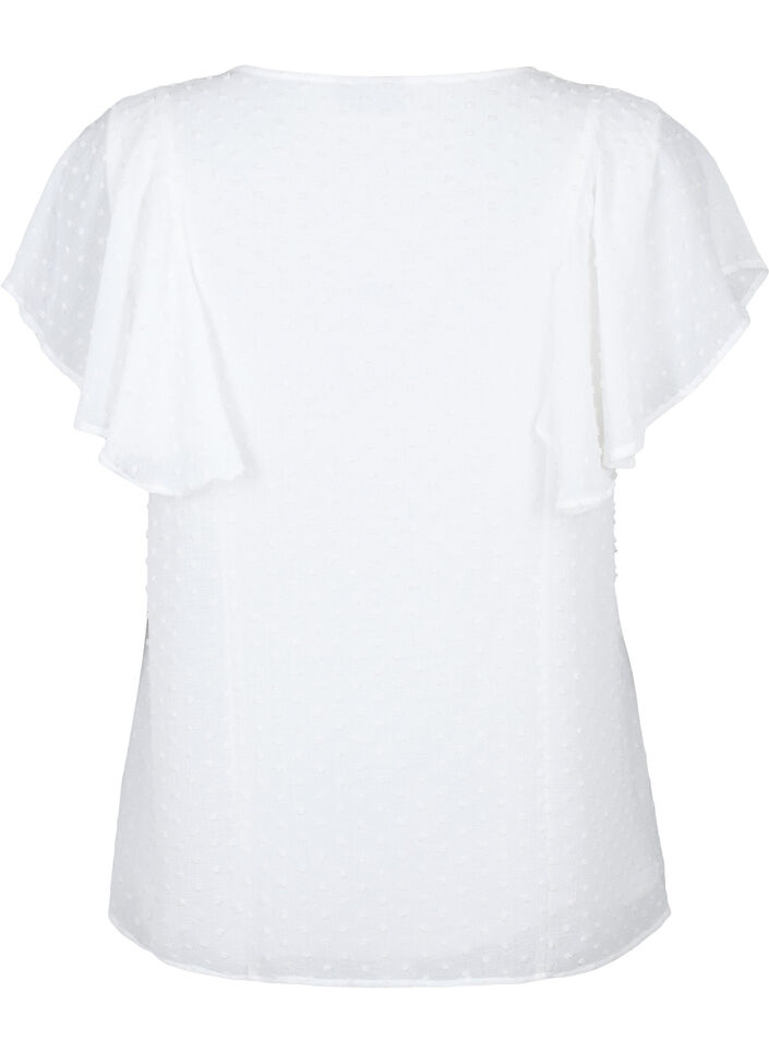Blus med prickig struktur och kort ärm, Bright White, Packshot image number 1