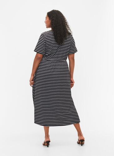 Midiklänning i bomull med korta ärmar, Black Stripe, Model image number 1