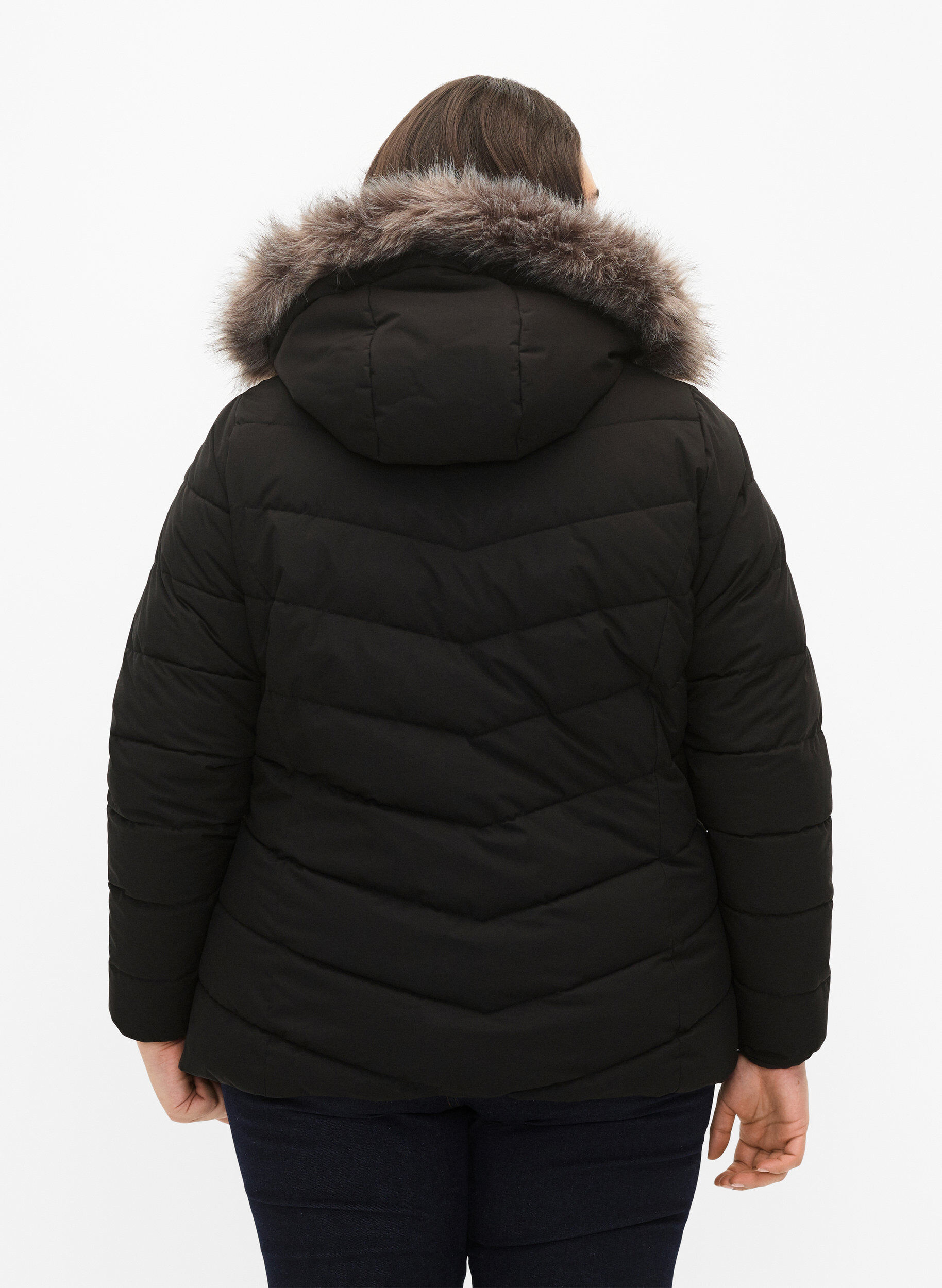 ZizziKort pufferjacka med huva, Svart, Model image number 2