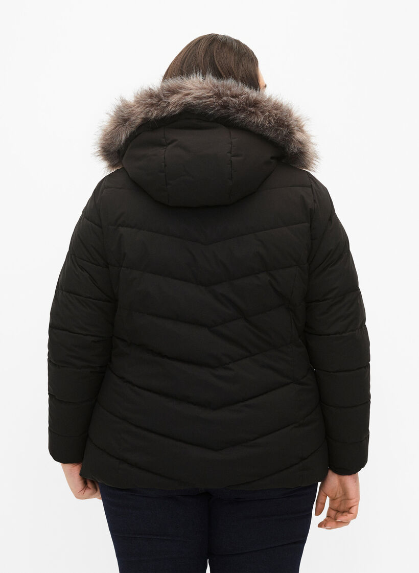Kort pufferjacka med huva, Svart, Model image number 2
