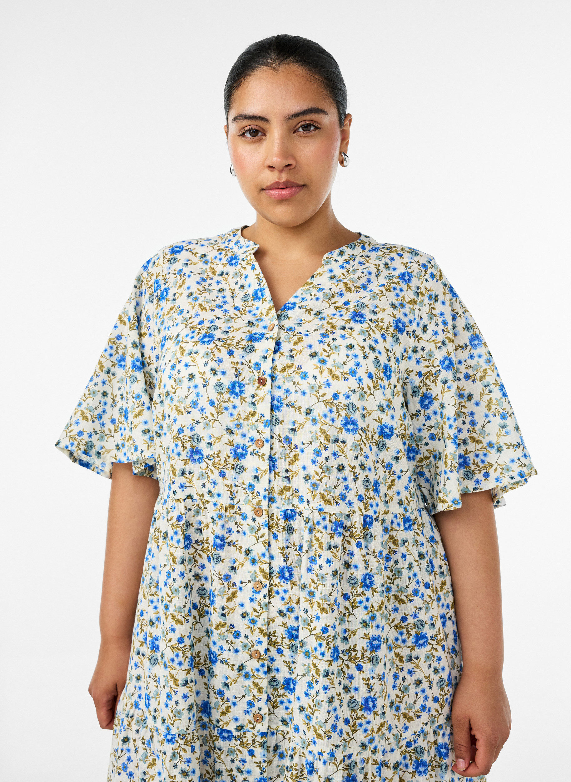 ZizziMidikl&auml;nning i bomull med blommigt m&ouml;nster, Bl&aring;, Model image number 2